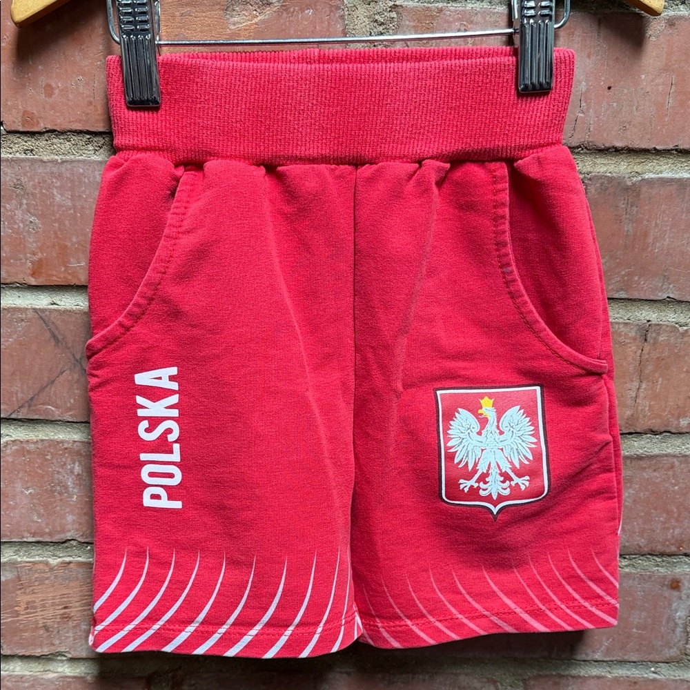 Red Polska Shorts with Eagle Emblem
